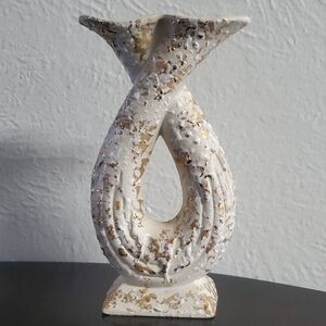 Vintage MCM White and Gold Textured Vase